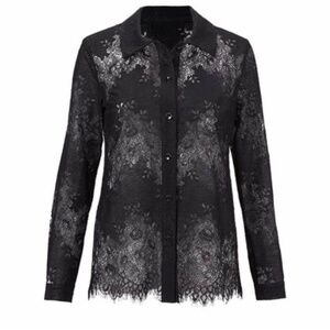 Cabi St. Regis Blouse – Sheer Black Lace Button-Up, Size M